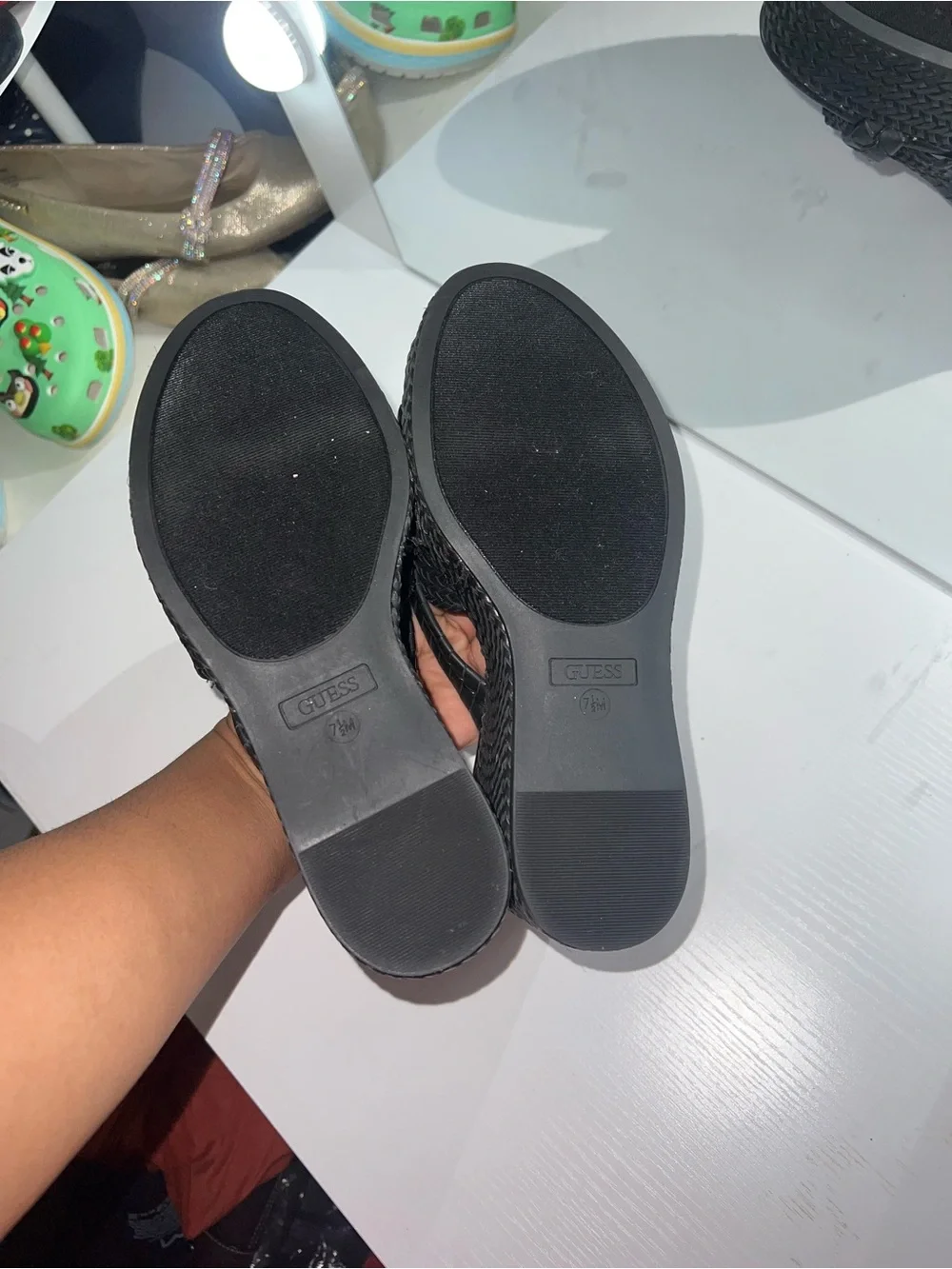 GUESS Black Eveh Knotted Jute Wrapped Platform Wedge Sandals
